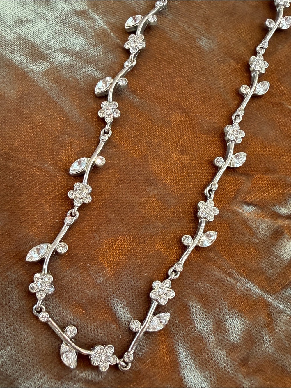 Silver Floral CZ Station Necklace for Women